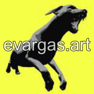 dark drawing of a dog jumping against a light background, pop art style