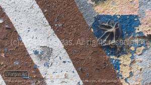 white, yellow, blue, brown, street wall, urban, day, outdoors, close-up